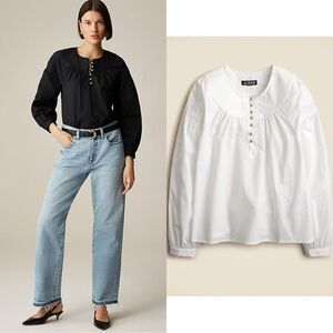 NWT J CREW Shirred popover top in cotton poplin in white